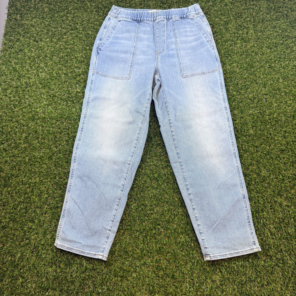 Madewell Women Light Wash Pull On Elastic Waist Patch Pocket Strt Leg Jeans S